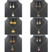 JINGLANG Unique Design Dripping Oil Elves Pumpkin Cat Top Hat Deer Gloves Castle Earrings Pendant Ladies Jewelry Suit Christmas 2024 - buy cheap