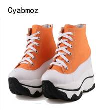 Cyabmoz-zapatos de lona con aumento de altura para mujer, zapatillas de tacón alto, de colores mezclados con plataforma, informales, a la moda 2024 - compra barato