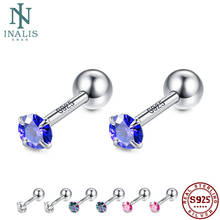 INALIS 925 Sterling Silver Round Small Stud Earrings Wedding Exquisite Clear Zircon Earring For Women Trendy Jewelry 4 Colors 2024 - buy cheap