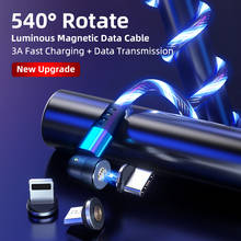 Cable USB magnético de carga rápida para móvil, Cable Micro USB tipo C con brillo LED giratorio 540 para iPhone 12 Pro Max Xiaomi Redmi Huawei 3A 2024 - compra barato