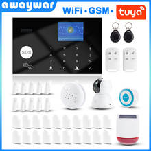 Awaywar-sistema de alarme de segurança gsm rfid tuya, 433mhz, sem fio, wi-fi, controle remoto por aplicativo, ladrão, casa inteligente, pir, detector de porta 2024 - compre barato