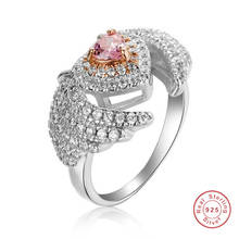 Rosa coração Birthstone prata Esterlina 925 Mulheres anel da Asa do Anjo Ri Engajamento da Jóia Do Casamento tamanho 5-10 2024 - compre barato