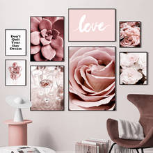 Flor de peônia rosa suculentas, citações do amor, arte de parede, tela de pintura nórdica, pôsteres de impressão, imagens de parede para decoração de sala de estar 2024 - compre barato