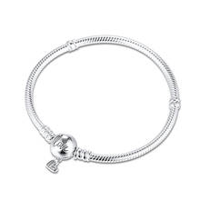 Moments Freehand Heart Clasp Snake Chain Bracelet Valentine Day Jewelry 925 Sterling Silver Charms Bracelets for Women DIY 2020 2024 - buy cheap