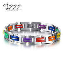 Pulseira de aço inoxidável 316l, pulseira masculina de arco-íris com fecho para pulseira do orgulho gay para homens e mulheres 2024 - compre barato