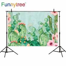 Funnytree photocall photography Cactus spring flower birthday Party child green backdrop photophone photo photozone background 2024 - buy cheap