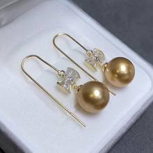 922 Fine Jewelry Fresh Water Gold Pearl 9-10mm Round Pearl Dangle Earrings for Women Fine Pearl Earrings 2024 - buy cheap