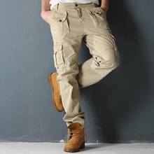 Calça tática masculina de algodão camuflada, calça militar lavada masculina com vários bolsos 2024 - compre barato