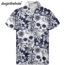 Dogintech camisa de manga curta masculina, camisa estampada com caveira para homens do funeral de verão, rosa branca, praia, cubana, camisas casuais 2024 - compre barato