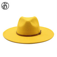 FS Big Imitation Wool Fedora Hat Women Men Felt Hats With Metal Chain Decor White Panama Trilby Cowboy Jazz Cap Chapeau Sombrero 2024 - buy cheap