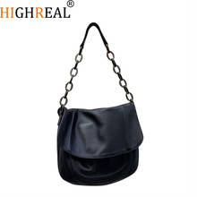 Highreal bolsa de mão feminina de couro pu, bolsa grande de mão macia preta, bolsa de ombro feminina de alta capacidade, bolsa tote 2024 - compre barato