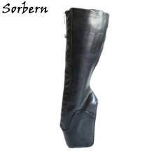 Sorbern Ballet Heels Knee High Boots For Women Lockable Boots Long Gothic Sapato Feminino Wide Calf Boots Heelless Boots Women 2024 - buy cheap