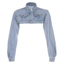 Женская короткая джинсовая куртка в стиле ретро, укороченная джинсовая куртка с длинным рукавом, винтажные уличные Мотоциклетные Куртки 2024 - купить недорого