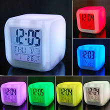 Novo 7-color crianças digital led despertador display eletrônico relógio de controle de temperatura e som relógio de mesa 2024 - compre barato