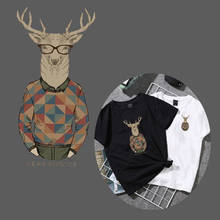 Nordic Style Gentleman Deer Iron on Transfer Patches Heat Transfer Ironing Stickers for DIY Clothes T-shirt Washable Kids Badges 2024 - buy cheap