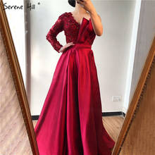 Black Satin One Shoulder Sexy Prom Dresses 2020 Handmade Flowers Beading A-Line Formal Dress Serene Hill DLA70325 2024 - buy cheap