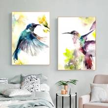 Pintura em tela de aquarela de beija-flor, pintura e impressões de animais, pintura de pássaros, imagens de arte de parede para sala, decoração de casa 2024 - compre barato