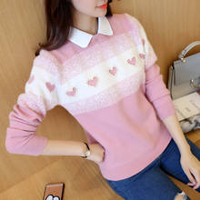 2020 OHCLOTHING 50 fall fashion doll jacquard shirt collar love Beaded false two piece head sweater F1221 2024 - buy cheap