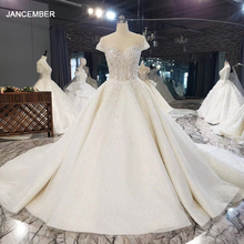 HTL1683 Elegant Muslim Women Maxi Dress Sequin Crystal Wedding Dress 2020 Short Sleeve Lace Up Back O-Neck vestido novia civil 2024 - buy cheap