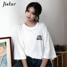 Jielur Summer Tops for Women 2020 White Letters Back Coconut Tree Printed Tee Shirt Femme Simple Kpop Chic Loose T Shirt Femme 2024 - buy cheap
