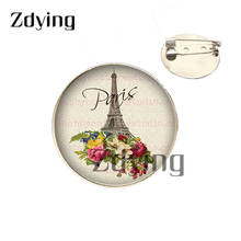 Zdying Retro Flower Eiffel Tower Butterfly Pattern Brooch Round 25MM Glass Cabochon Photo Dome Badge Metal Pins Jewelry EF049 2024 - buy cheap