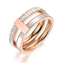 JeeMango oro Color de rosa de 2 capas de diamantes de imitación y concha anillos de boda joyería de acero inoxidable anillo de compromiso envío R18048 2024 - compra barato