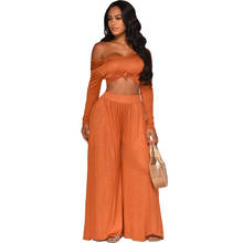 Fashion Long Sleeve Set Crop Top and Pants Solid Wide Leg Pants Set Two Piece Loose Backless Women Set Womens Outfits 2019 2024 - buy cheap