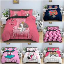 Conjunto de cama de desenho animado com 2 ou 3 peças, roupa de cama rosa com desenho de animais fofos, capa de edredom para meninas, quarto, fronha 2024 - compre barato