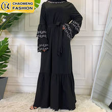 Новый дизайн Исламская Женская Макси скромная одежда Простой черный цвет Катар вышивка Турция Дубай абайя мусульманская мода платья 2024 - купить недорого