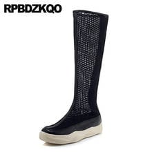 Luxury Brand Shoes Women Flat Plus Size High Heel Knee Fashion Big Long 12 44 White Elevator Mesh Boots 13 45 Platform Black New 2024 - buy cheap