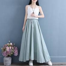 Long Skirts Womens Maxi Skirt 2021 Summer Linen Cotton Elastic Waist Pleated Vintage Beach Boho Chic Skirt Faldas Saia 12541 2024 - buy cheap