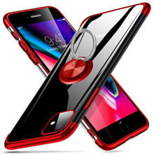 Capa transparente com anel de suporte, acessório à prova de choque de silicone para apple iphone 11 pro max 12 mini x xr xs 8 plus 7 6 2024 - compre barato