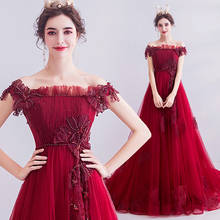 Wine Red Evening Dress A-line Tulle Flowers Beading Diamond Vintage Formal 2020 New Party Dresses Evening Gowns JK96 2024 - buy cheap