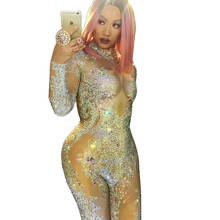 Sparkly Rhinestones Women Long SLeeve Jumpsuit Nightclub DJ Singer Performance Stage Wear Prom Party Birthday Clelebrate Costume 2024 - buy cheap