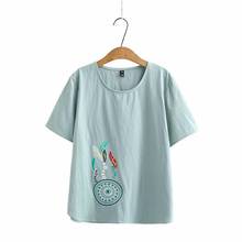 Plus size XL-4XL mulheres cartoon bordado tshirts manga curta casual simples camiseta vintage topos 2024 - compre barato