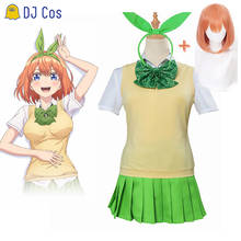 Disfraz de Anime The Quintessential Quintuplets para niñas, ropa para la cabeza, camisa, falda, peluca corta, uniforme de fiesta escolar 2024 - compra barato