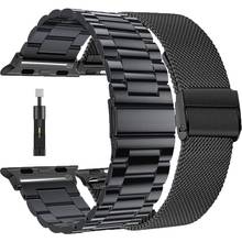 2 correas de reloj para apple watch se, correa de acero inoxidable con bucle de malla, 44mm, 40mm, Serie 6, 5, 4, 3, 42mm, 38mm 2024 - compra barato