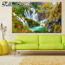 FULLCANG-pintura de diamante 5d diy "cascada de paisaje Natural", mosaico bordado con diamantes de imitación cuadrados o redondos, decoración de pared, FC3667 2024 - compra barato