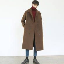 2020 Fashion New Autumn Winter Men Woolen Coat Long Loose Warm Male Overcoat Double breasted Windbreaker Hot Sale LX1379                     2024 - buy cheap