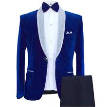 Custom Made Groomsmen Shawl Lapel Groom Tuxedos Velvet Men Suits Wedding Best Royal Blue Blazer Suit (Jacket+Pants+Tie) 2024 - buy cheap