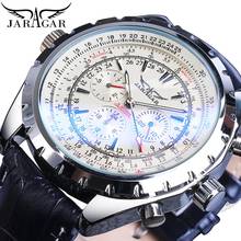 Jaragar авиаторские часы серии с тремя циферблатами, роскошные кожаные мужские механические Автоматические наручные часы 2024 - купить недорого