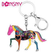 Bonsny Enamel Alloy Floral Horse Key Chain Keychains Rings Novelty Animal Jewelry For Women Girls Bag Party Car Gifts Charms 2024 - buy cheap