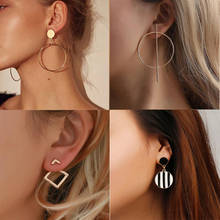 Women Fashion Earrings 2019 Gold Metal Drop Dangle Earrings Vintage Statement Round Geometric Earring Fashion Jewelry 2024 - buy cheap