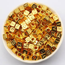 Contas de acrílico com letras misturadas de ouro, contas de alfabeto quadrado com 100-500 peças 6mm para artesanato diy, materiais de decoração de scrapbooking 2024 - compre barato
