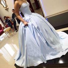 2020 Blue Ball Gown Quinceanera Dresses With Sweetheart Floor Length Satin Sleeveless Special Occasion Pageant Prom Gown 2024 - buy cheap