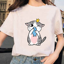 Verão harajuku kawaii gato o pescoço camiseta engraçado mulher de manga curta camiseta solta mulher t camisa gráfica menina streetwear feminino 2024 - compre barato