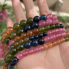 Jades de turmalina Multicolor de 6.8.10mm, cuentas sueltas de piedra lisa redonda para DIY, collar, pulsera, pendiente, hilo de fabricación de joyas de 15" 2024 - compra barato