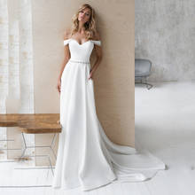 UZN Simple A-Line Wedding Dress Sweetheart Off The Shoulder Beading Short Sleeves Bridal Gown Elegant Satin Brides Dress 2024 - buy cheap