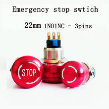 22mm Metal Waterproof aluminum Push Button Switch mushroom emergency stop latching press button Non-slip 1NO1NC 3pins 2024 - buy cheap