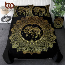 BeddingOutlet-funda de edredón con Mandala y elefante, juego de cama con funda de almohada, color negro y dorado, tamaño Queen, juego de cama, colcha de cama 2024 - compra barato
